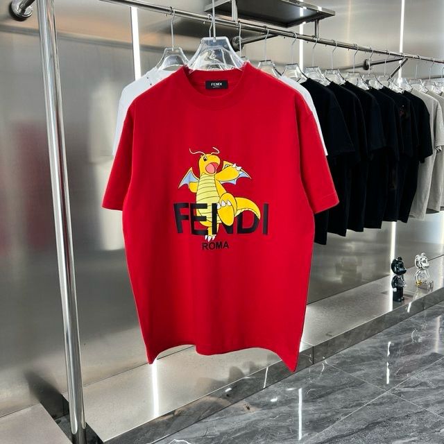 FENDI || Red T-Shirt With Pokémon Charizard Print - FASHION MYST 