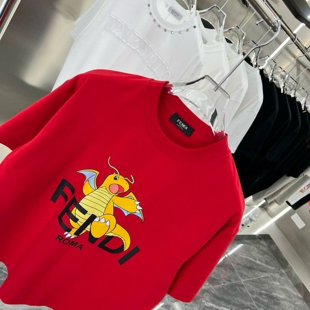 FENDI || Red T-Shirt With Pokémon Charizard Print - FASHION MYST 