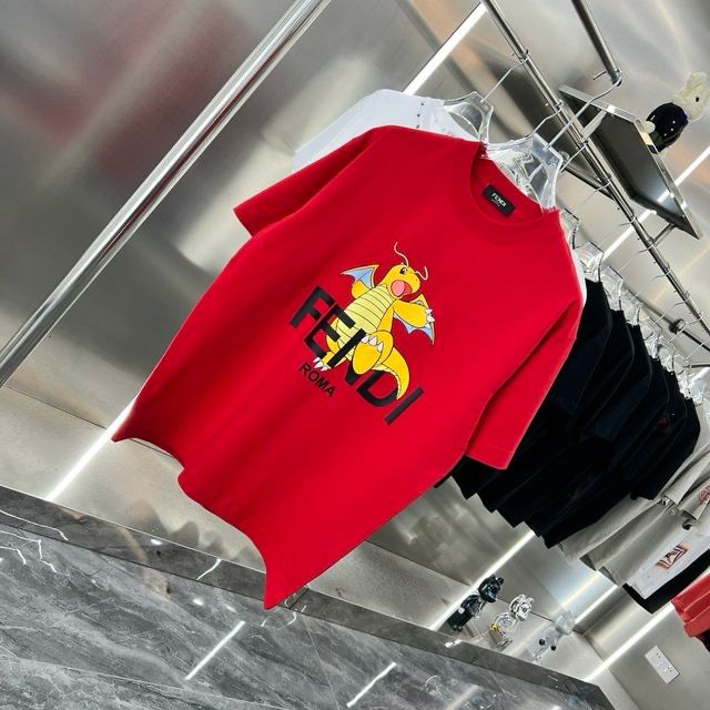 FENDI || Red T-Shirt With Pokémon Charizard Print - FASHION MYST 