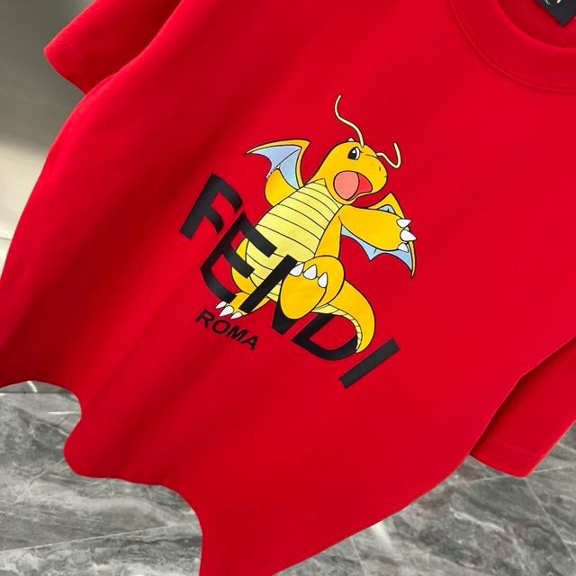 FENDI || Red T-Shirt With Pokémon Charizard Print - FASHION MYST 