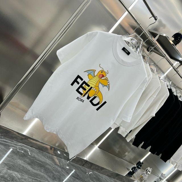 FENDI || White T-Shirt With Pokémon Charizard Print - FASHION MYST 