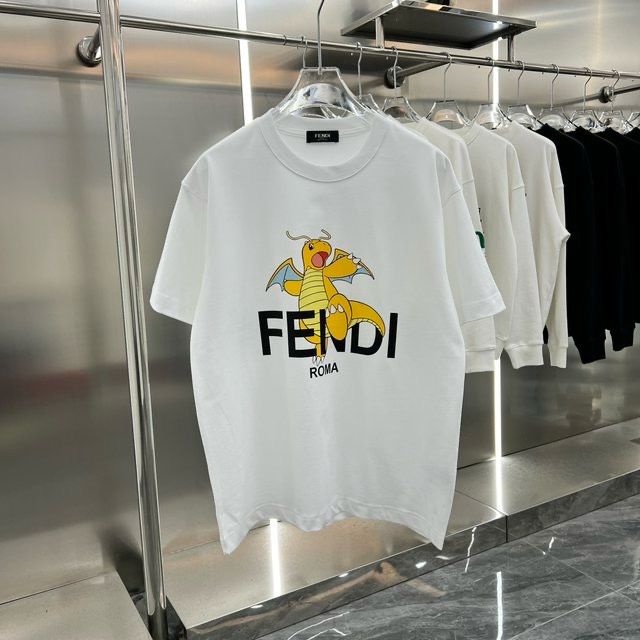 FENDI || White T-Shirt With Pokémon Charizard Print - FASHION MYST 