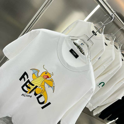 FENDI || White T-Shirt With Pokémon Charizard Print - FASHION MYST 