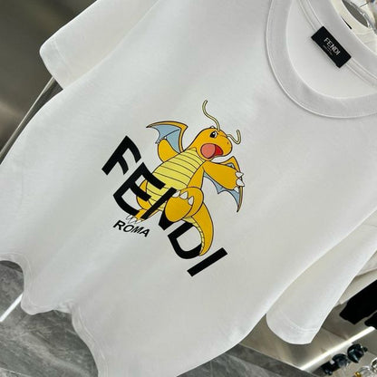 FENDI || White T-Shirt With Pokémon Charizard Print - FASHION MYST 