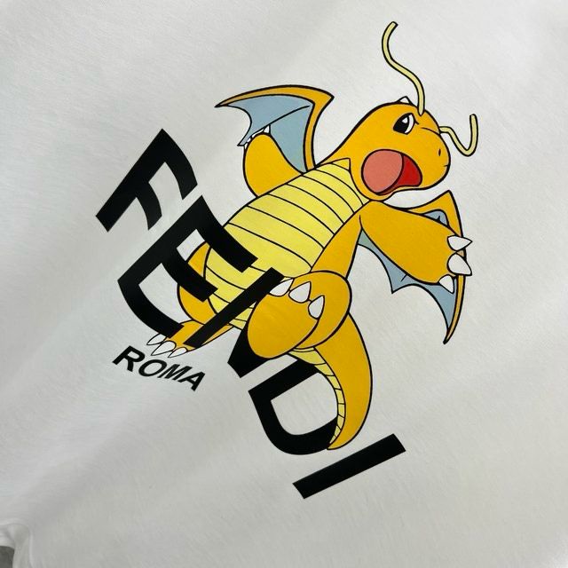 FENDI || White T-Shirt With Pokémon Charizard Print - FASHION MYST 