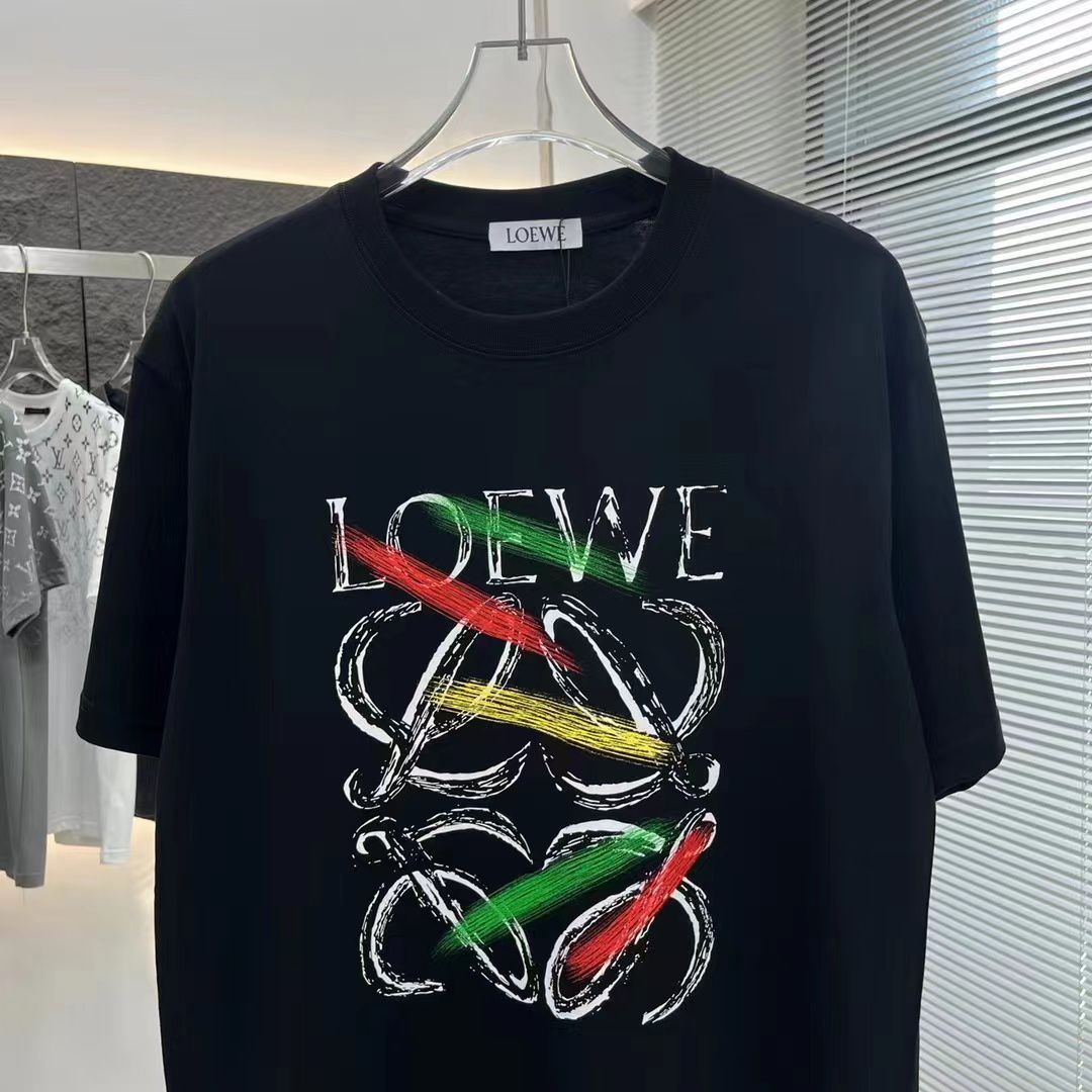 LOEWE || T-Shirt Short Sleeve Breathable Print Crew Neck Black - FASHION MYST 