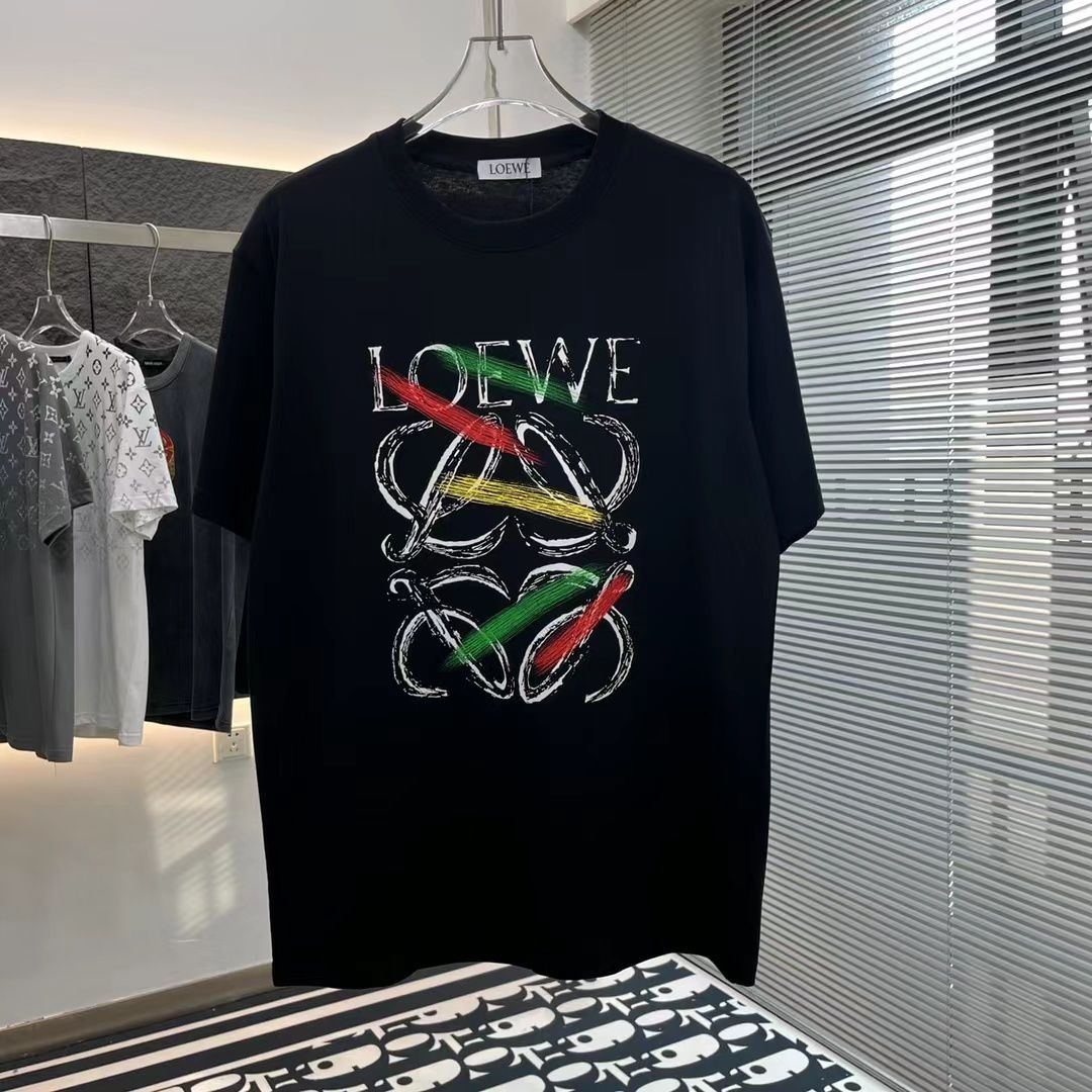 LOEWE || T-Shirt Short Sleeve Breathable Print Crew Neck Black - FASHION MYST 