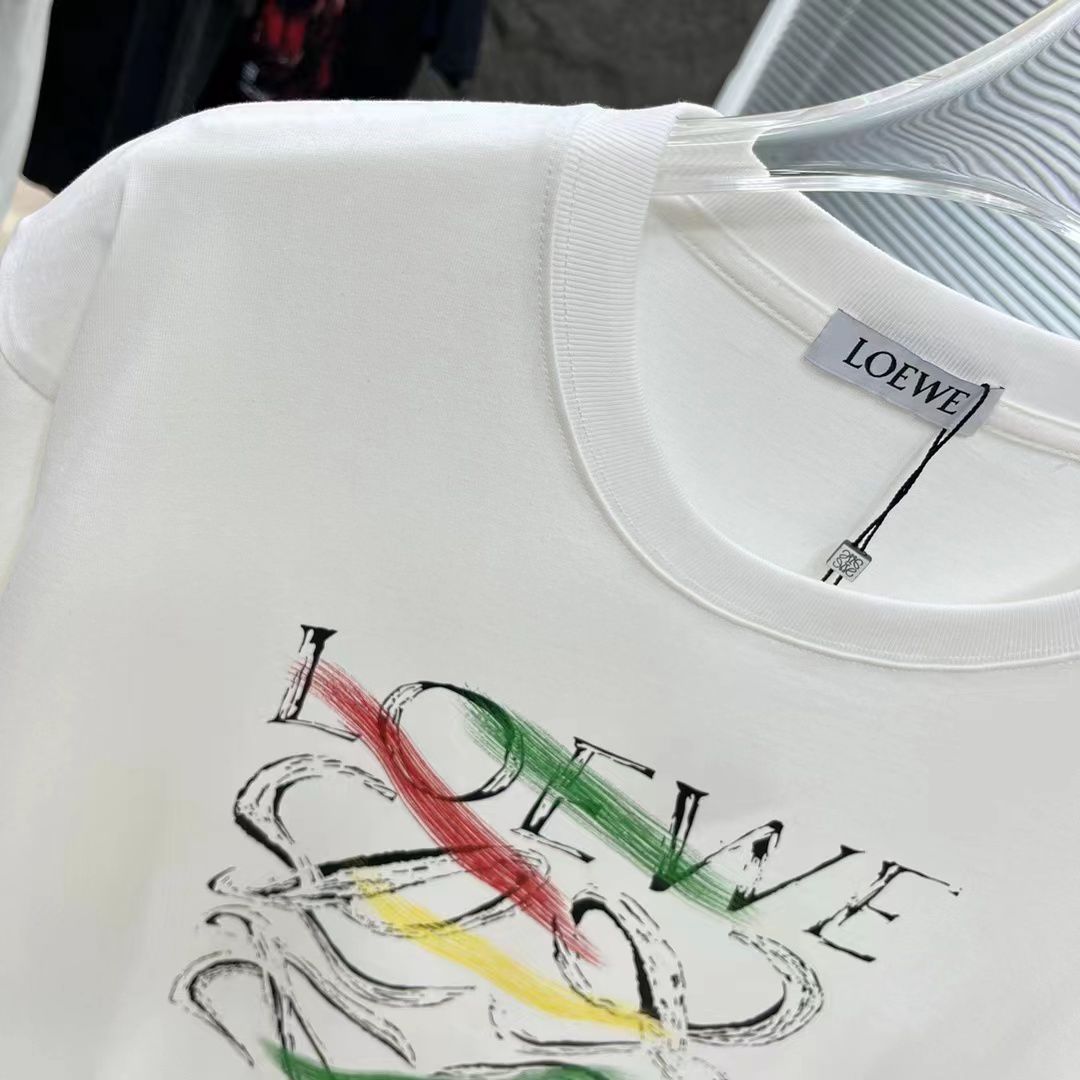 LOEWE || T-Shirt Short Sleeve Breathable Print Crew Neck White - FASHION MYST 