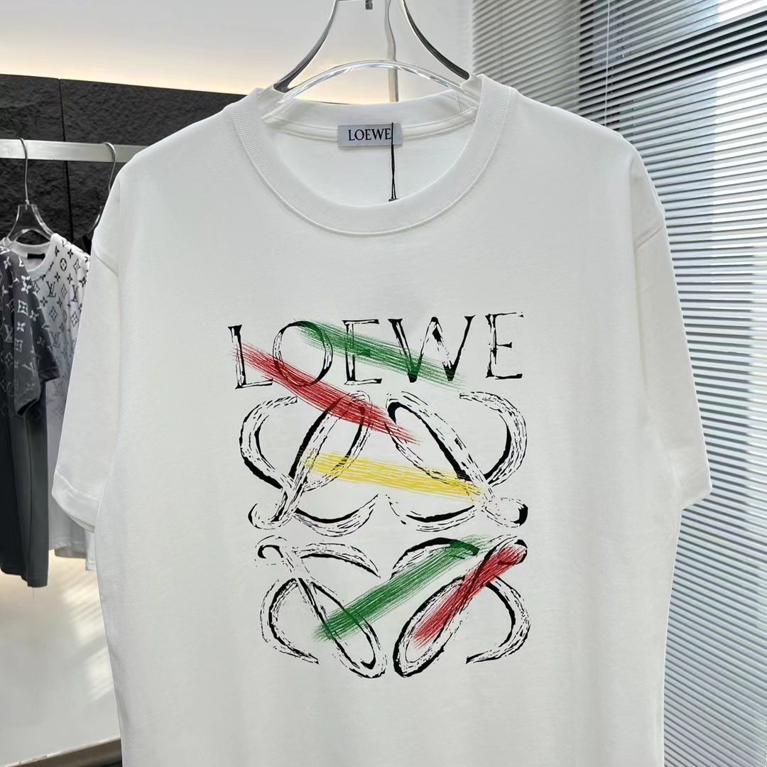 LOEWE || T-Shirt Short Sleeve Breathable Print Crew Neck White - FASHION MYST 