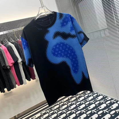 LOUIS VUITTON || LOGO PRINTED BLACK AND BLUE OVERSIZED TSHIRT - FASHION MYST 