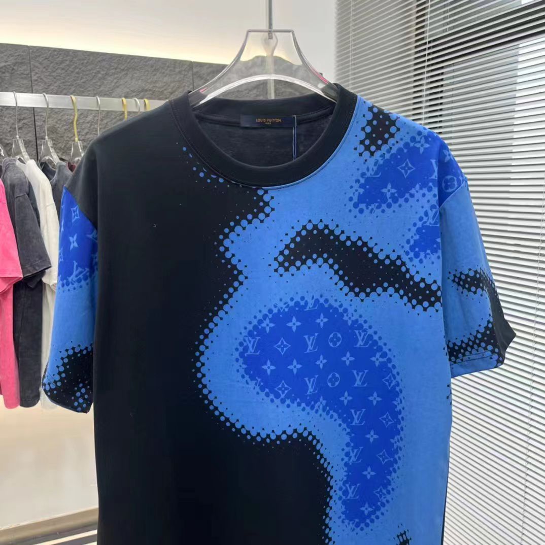 LOUIS VUITTON || LOGO PRINTED BLACK AND BLUE OVERSIZED TSHIRT - FASHION MYST 