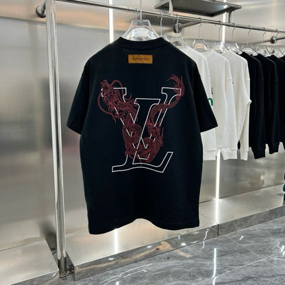 LOUIS VUITTON || Dragon Vintage Letter Print Black T-Shirt - FASHION MYST 