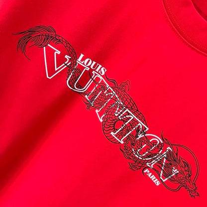 LOUIS VUITTON || Dragon Vintage Letter Print Red T-Shirt - FASHION MYST 