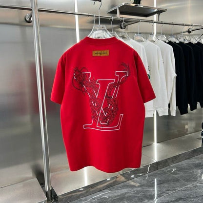 LOUIS VUITTON || Dragon Vintage Letter Print Red T-Shirt - FASHION MYST 