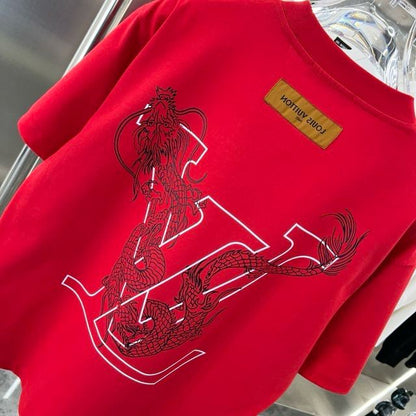 LOUIS VUITTON || Dragon Vintage Letter Print Red T-Shirt - FASHION MYST 