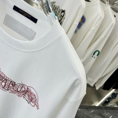 LOUIS VUITTON || Dragon Vintage Letter Print White T-Shirt - FASHION MYST 