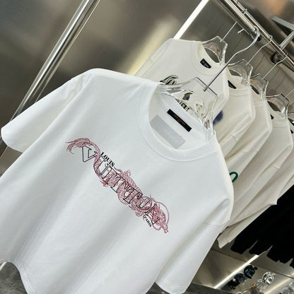 LOUIS VUITTON || Dragon Vintage Letter Print White T-Shirt - FASHION MYST 