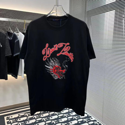 LOUIS VUITTON || ORIENTAL DRAGON WITH LV LOGO PRINT BLACK T-SHIRT - FASHION MYST 