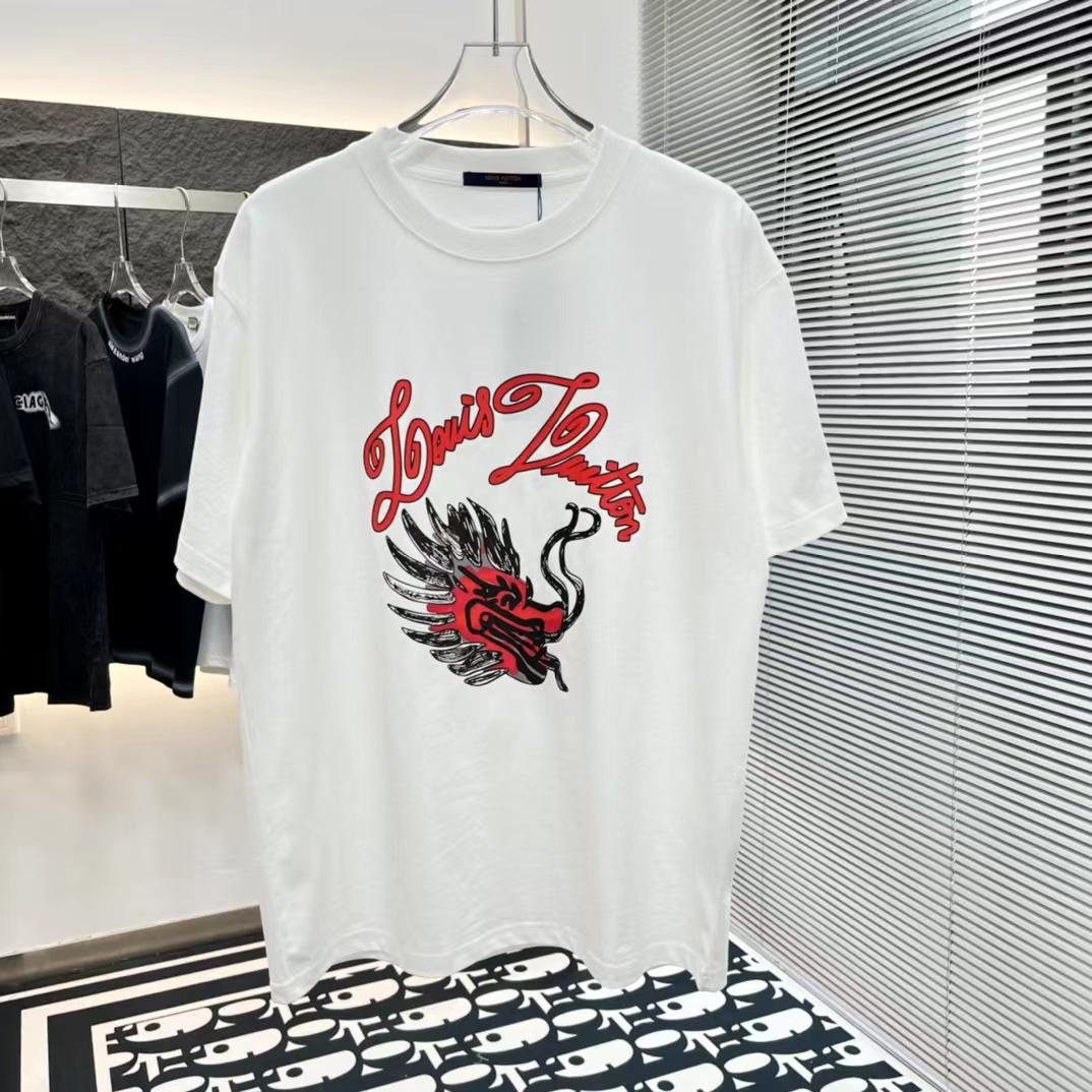 LOUIS VUITTON || ORIENTAL DRAGON WITH LV LOGO PRINT WHITE T-SHIRT - FASHION MYST 