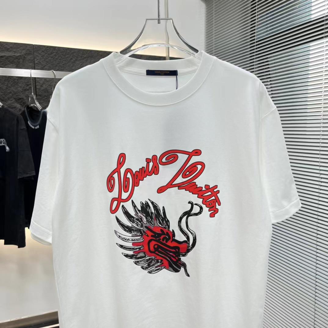 LOUIS VUITTON || ORIENTAL DRAGON WITH LV LOGO PRINT WHITE T-SHIRT - FASHION MYST 