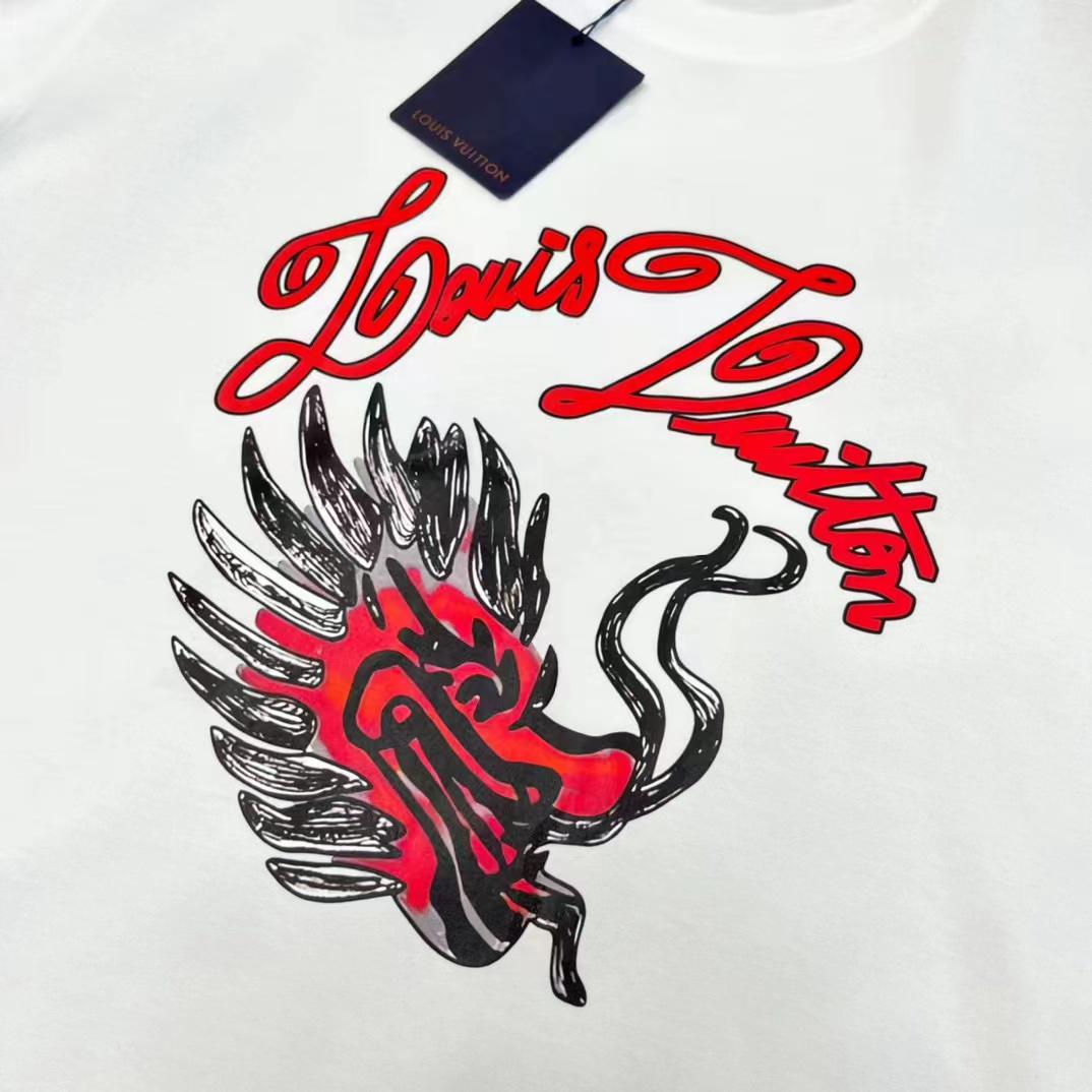 LOUIS VUITTON || ORIENTAL DRAGON WITH LV LOGO PRINT WHITE T-SHIRT - FASHION MYST 