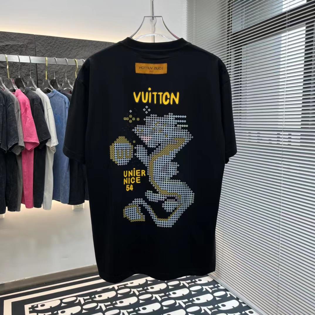 LOUIS VUITTON || Short-Sleeved Cotton Black T-Shirt - FASHION MYST 