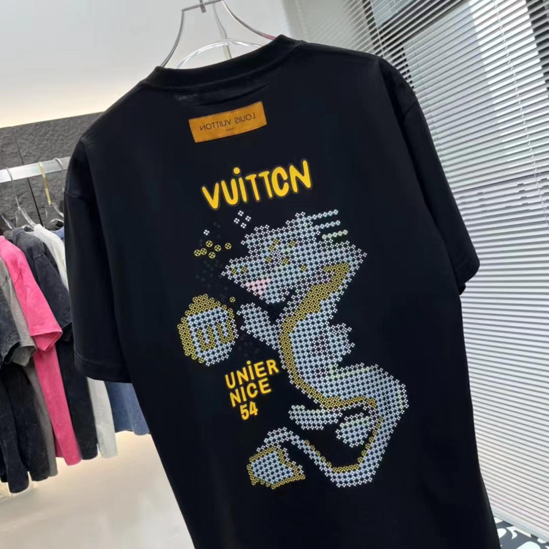 LOUIS VUITTON || Short-Sleeved Cotton Black T-Shirt - FASHION MYST 