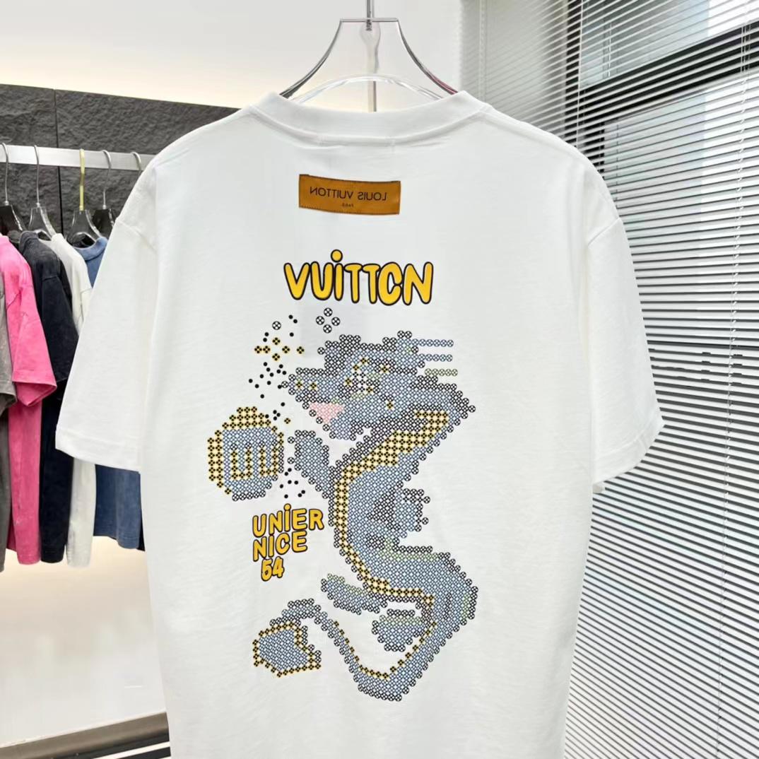 LOUIS VUITTON || Short-Sleeved Cotton White T-Shirt - FASHION MYST 