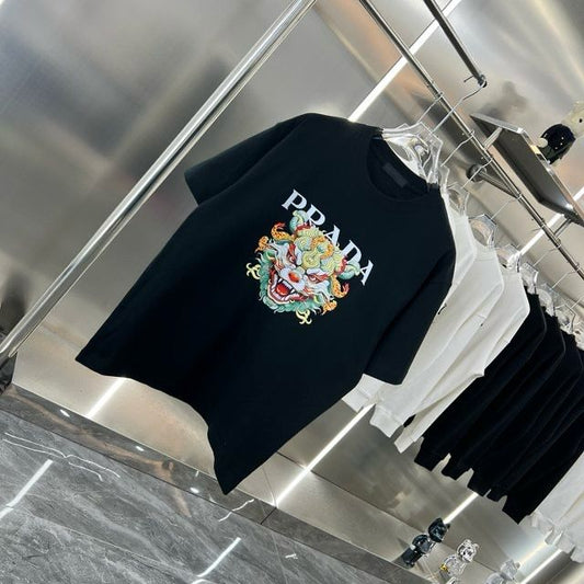 PRADA || PREMIUM DRAGON LOGO PRINT BLACK T-SHIRT - FASHION MYST 