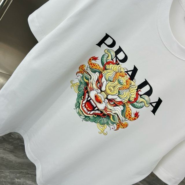 PRADA || PREMIUM DRAGON LOGO PRINT WHITE T-SHIRT - FASHION MYST 