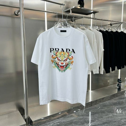 PRADA || PREMIUM DRAGON LOGO PRINT WHITE T-SHIRT - FASHION MYST 