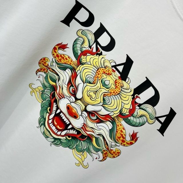 PRADA || PREMIUM DRAGON LOGO PRINT WHITE T-SHIRT - FASHION MYST 