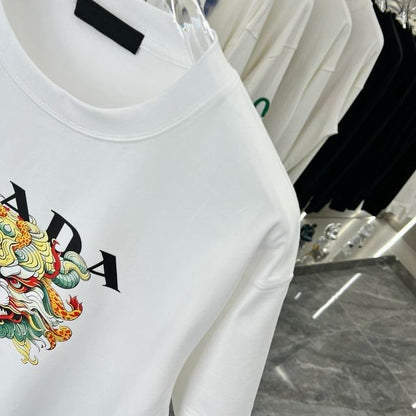 PRADA || PREMIUM DRAGON LOGO PRINT WHITE T-SHIRT - FASHION MYST 