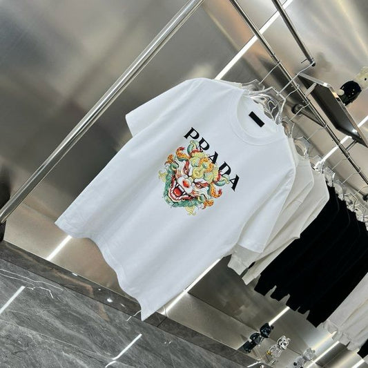 PRADA || PREMIUM DRAGON LOGO PRINT WHITE T-SHIRT - FASHION MYST 