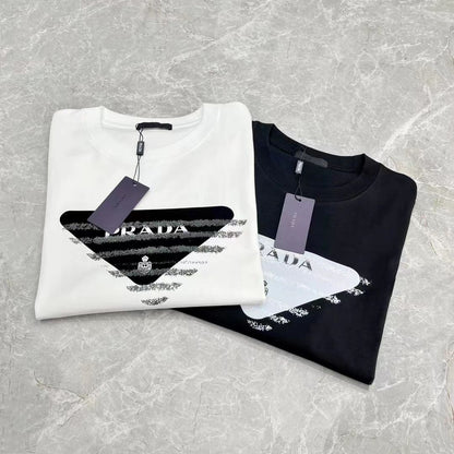 PRADA || STRIPED BIG LOGO T-SHIRT - WHITE - FASHION MYST 