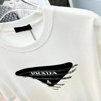 PRADA || STRIPED BIG LOGO T-SHIRT - WHITE - FASHION MYST 