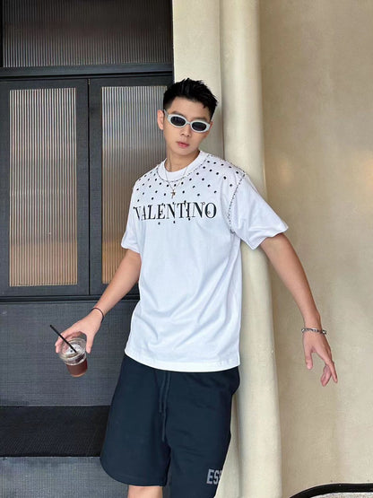 VALENTINO || Logo Oversized Studed T-Shirt White - FASHION MYST 