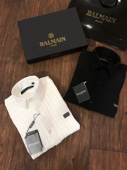 BALMAIN || Crushed Cotton Lycra Designer Shirt For Men - FASHION MYST 