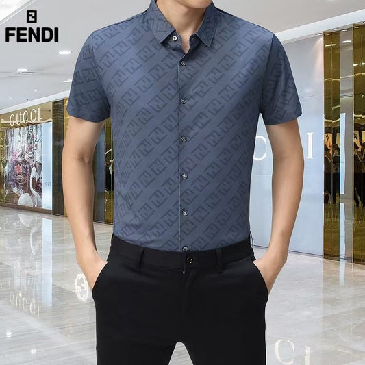 FENDI || Men Geometric Pattern Logo Print Slim Fit Shirt - FASHION MYST 