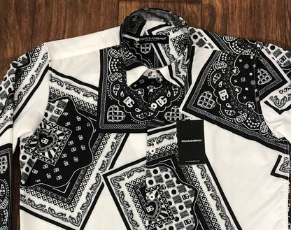 DOLCE & GABBANA || Dg Bandana-Print Slim-Fit Shirt In Bianco - FASHION MYST 