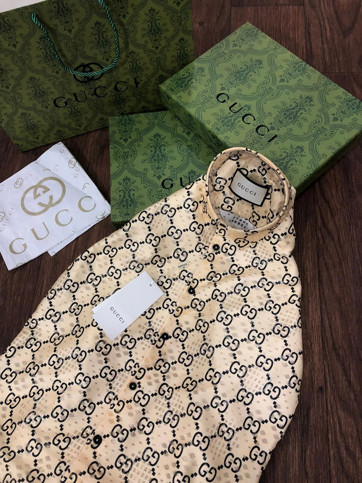 GUCCI || GG Logo Long-Sleeved Logo Monogram Shirt - FASHION MYST 