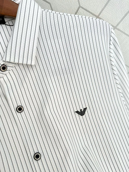 ARM*NI || White & Black Printed Stripe Slim Casual Shirt - FASHION MYST 