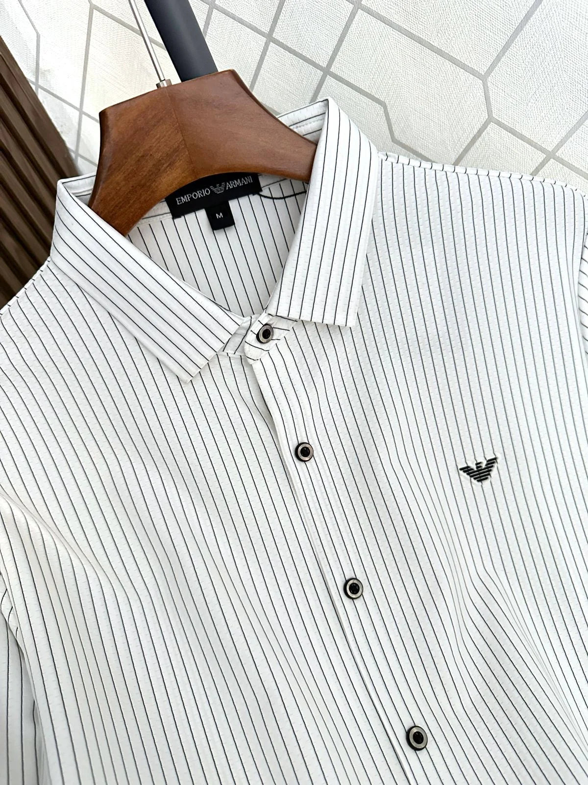 ARM*NI || White & Black Printed Stripe Slim Casual Shirt - FASHION MYST 