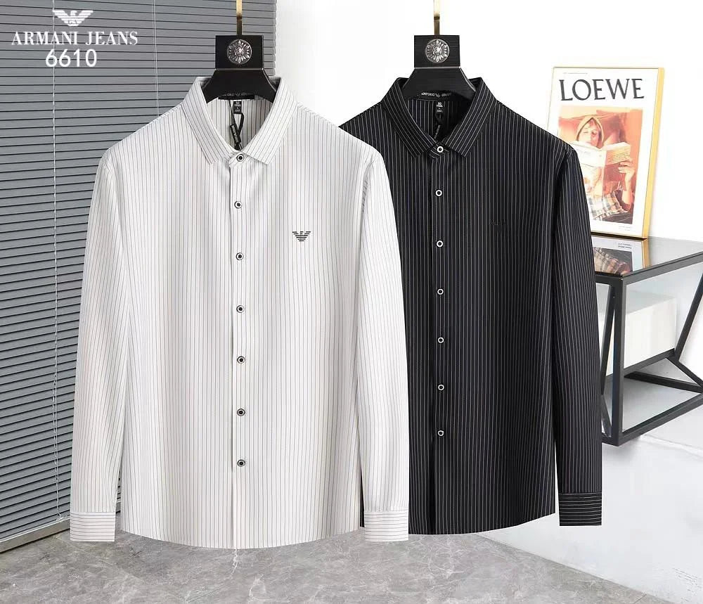 ARM*NI || White & Black Printed Stripe Slim Casual Shirt - FASHION MYST 