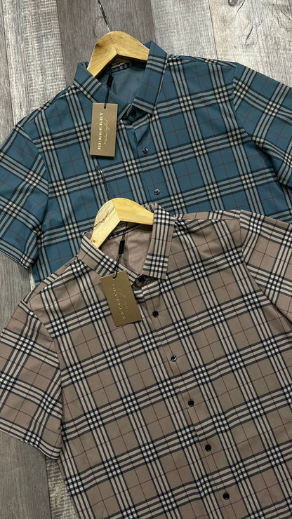 BURBERRY || Imported Lycra Checkered Half Sleeve Shirt - FASHION MYST 