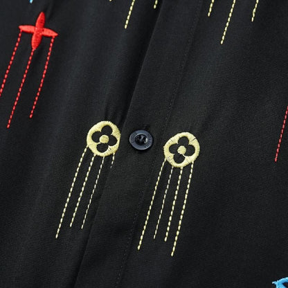 LOUIS VUITTON || Shirt V-Neck Embroidery Logo Printed Pattern / BLACK - FASHION MYST 