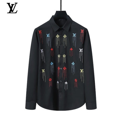 LOUIS VUITTON || Shirt V-Neck Embroidery Logo Printed Pattern / BLACK - FASHION MYST 