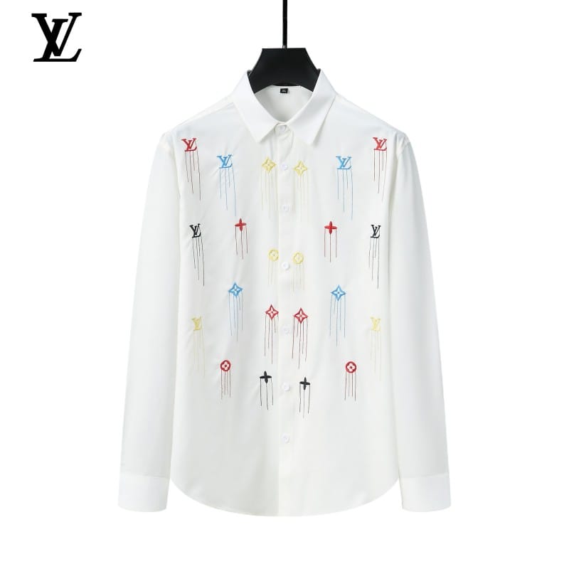 LOUIS VUITTON || Shirt V-Neck Embroidery Logo Printed Pattern / WHITE - FASHION MYST 