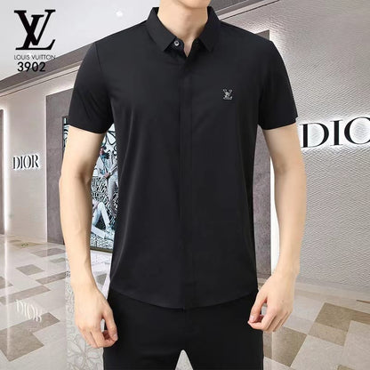 LOUIS VUITTON || Formal Half Sleeve Black/Brown Solid Shirt - Pareto - FASHION MYST 