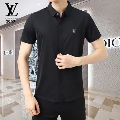 LOUIS VUITTON || Formal Half Sleeve Black/Brown Solid Shirt - Pareto - FASHION MYST 